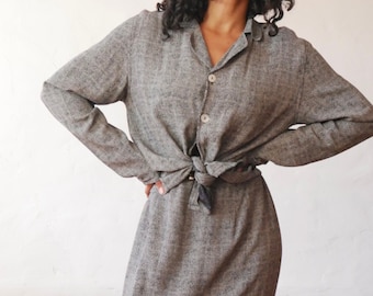 Vintage matching top and skirt set 90's gray and black two piece skirt set