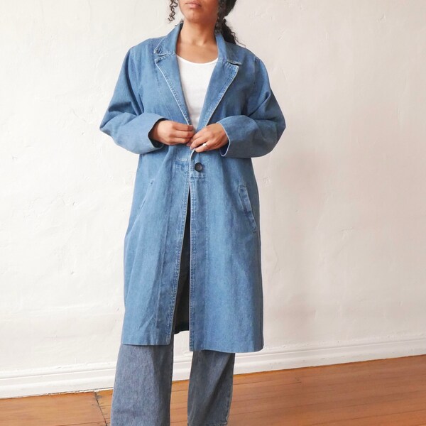 90s denim chore coat full length duster denim jeans jacket