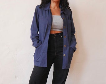 Navy Blue Chore Coat Vintage Minimalist 90s chore jacket