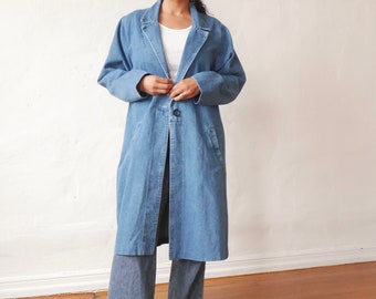 90s denim chore coat full length duster denim jeans jacket