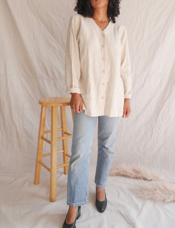 Vintage linen button down shirt Minimalist easy li