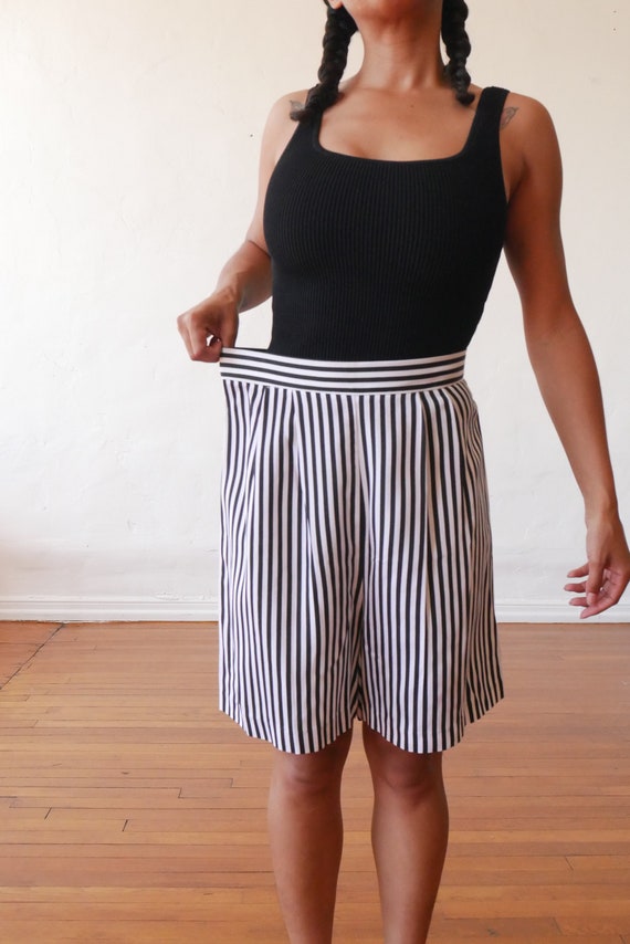 Vintage 90's striped shorts black and white strip… - image 2