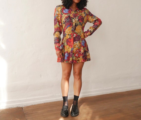 Vintage Floral Dress 90s Multicolored Abstract Fl… - image 4