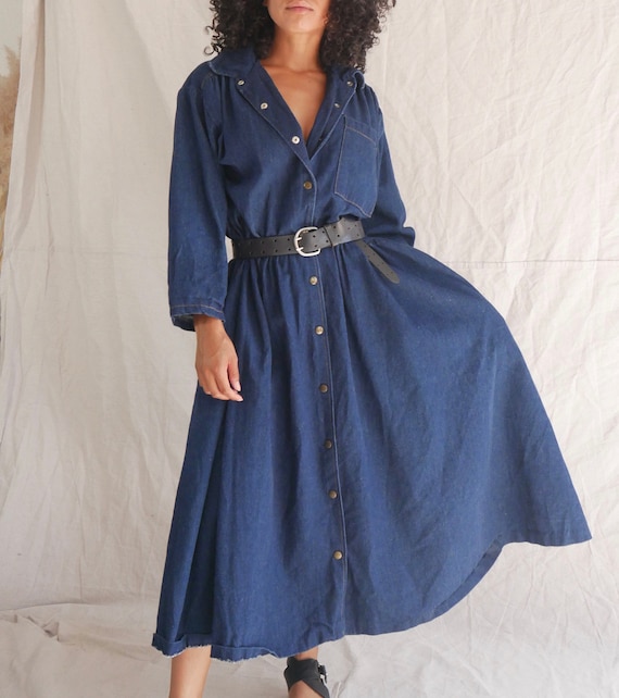 Vintage 90s denim duster dress long denim jacket V