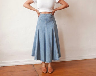 Vintage 90s denim skirt high waisted circle skirt