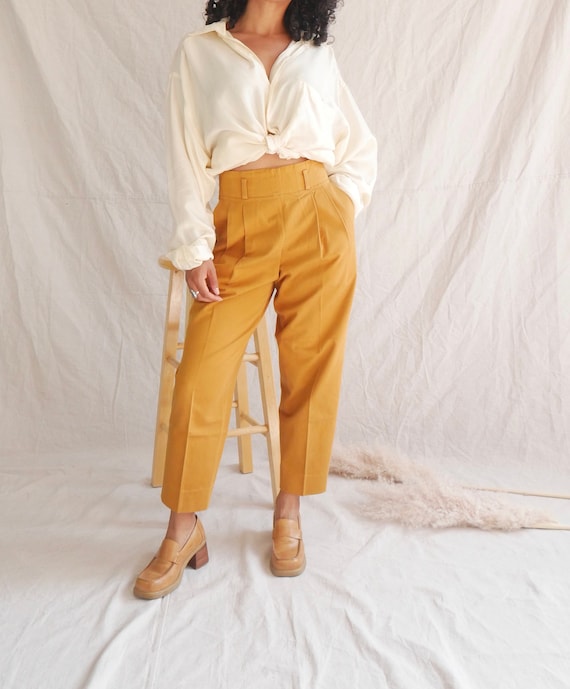 Vintage mustard yellow trousers 90s high waist pan