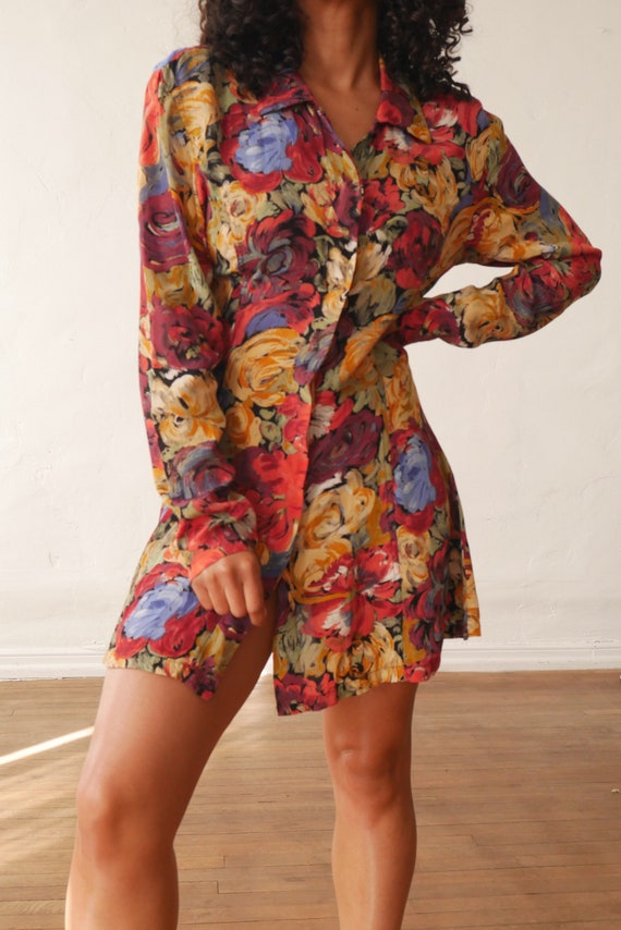 Vintage Floral Dress 90s Multicolored Abstract Fl… - image 3