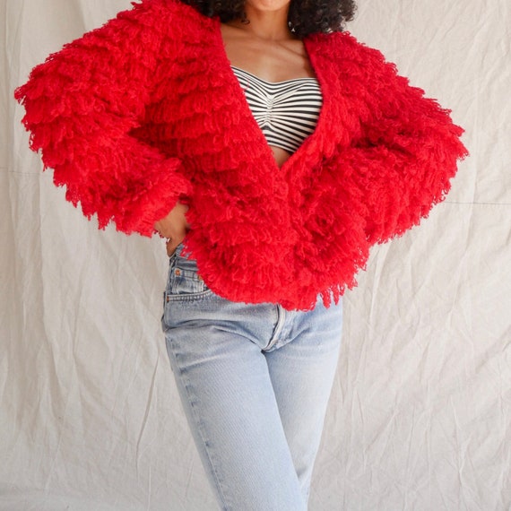 Vintage 80's shaggy loop sweater chunky cardigan s