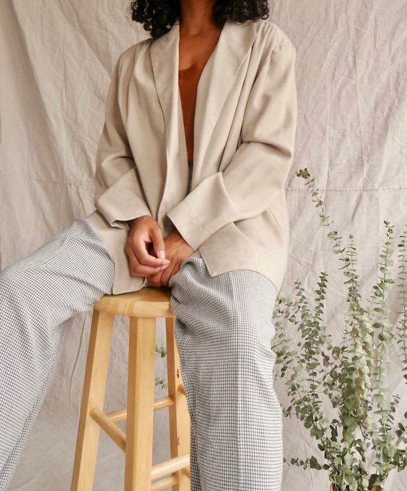 90's minimalist beige cardigan blazer