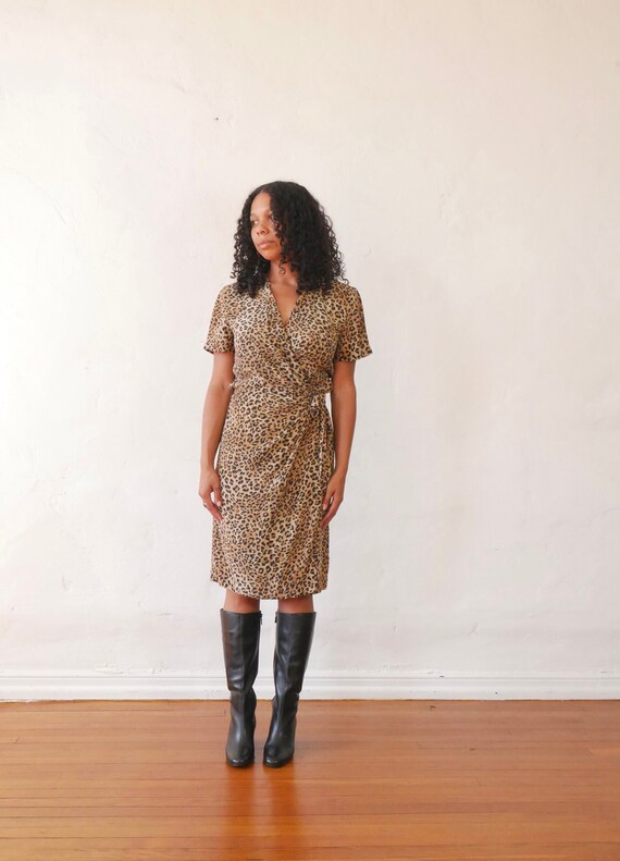 Vintage 100% silk animal print sheer dress ,,, m main image 1