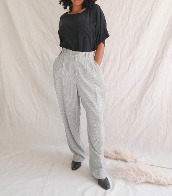 Vintage gingham pants 90s black white checkered tr