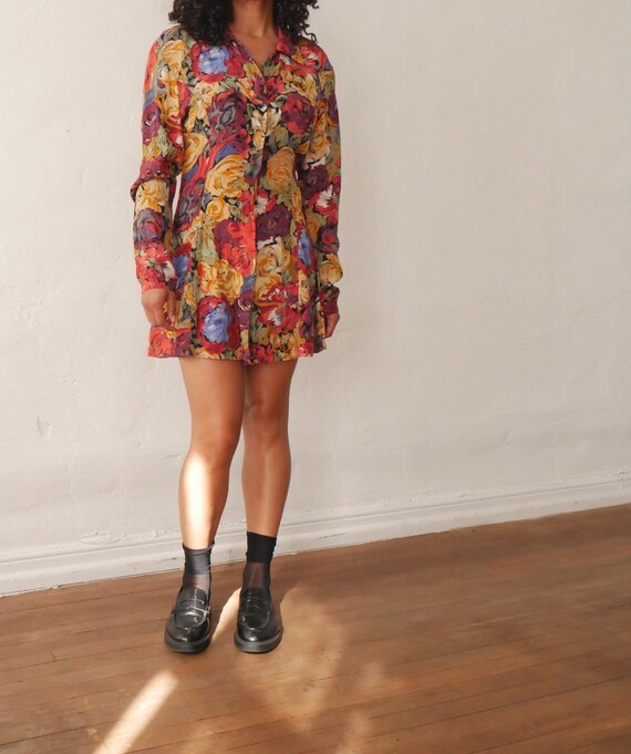 Vintage Floral Dress 90s Multicolored Abstract Fl… - image 7