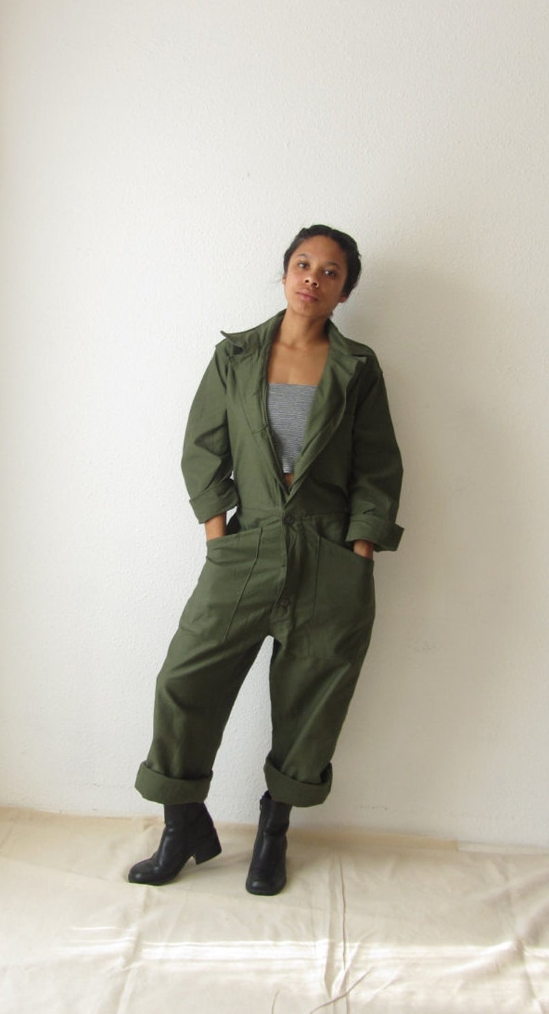 Vintage flight suit Military jumpsuit Olive green coveralls | Etsy
