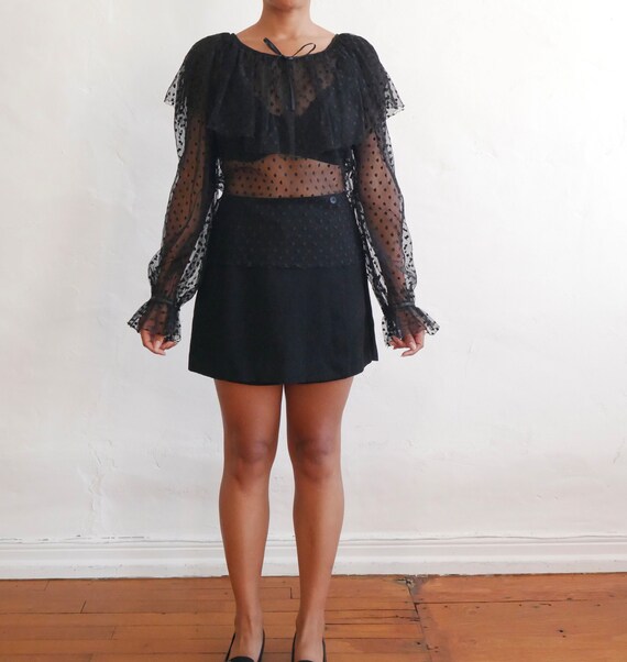 Vintage black sheer lace ruffled blouse long slee… - image 3