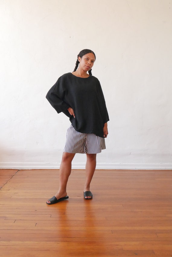 Vintage 90's striped shorts black and white strip… - image 3