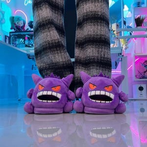 Gengar-Plüschpantoffeln | Niedliche Anime-Hausschuhe | Kawaii-Hausschuhe fürs Gaming-Zimmer | Gemütliche Winter-Hausschuhe