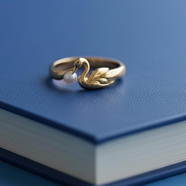 Gold Swan Ring With Pearl, Dainty Swan Pearl Ring, Unique Animal Inspired Ring, Bird Jewelry Gift For Her, Minimalist Proposal Promise Ring