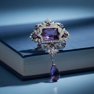 Vintage Amethyst Brooch Pin, Edwardian Pearl Drop Brooch, Multi Shape CZ Stone Dangle Brooch, Antique Filigree Pin, Art Deco Wedding Brooch
