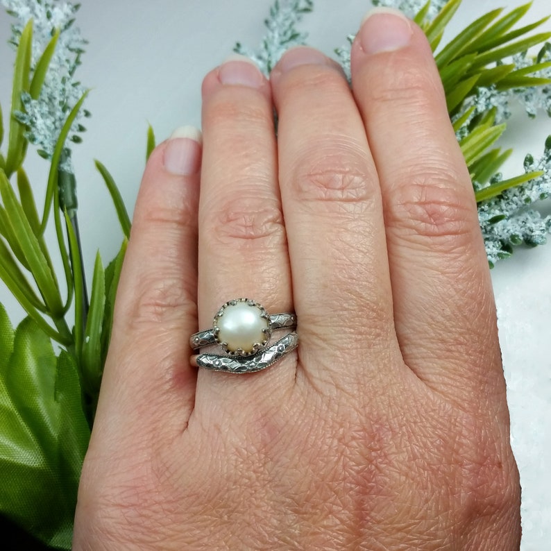 Pearl Engagement Ring Vintage Style Sterling Silver Etsy