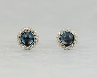 London Blue Topaz Stud Earrings Set, Sterling Silver London Blue Topaz Earrings, December Birthstone Earrings, Small Stud Earrings