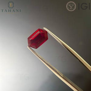 Lab Grown Ruby Hexagon Gemstone, IGI Certified Czochralski Pulled Corundum