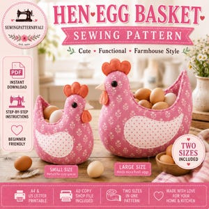 Chicken Egg Holder Sewing Pattern, Hen Egg Basket DIY Fabric Craft (PDF Download)