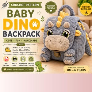 Baby Dragon Backpack Crochet Pattern PDF | Dinosaur Backpack Pattern | Kids Crochet Bag | Amigurumi Backpack | Instant Download