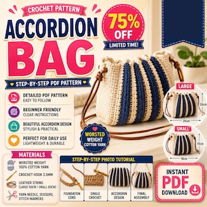 Haakpatroon voor een accordeontas | Grote en kleine tas met trekkoord (PDF-download)