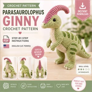 Parasaurolophus Ginny Crochet Pattern | Dinosaur Amigurumi PDF (Instant Download)