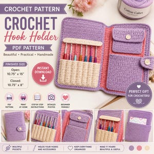 Crochet Hook Holder Pattern PDF | Crochet Hook Case Organizer | Hook Roll Pattern | Crochet Organizer | Instant Download