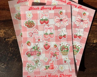 Strawberry Bow Sticker Sheet | Cottagecore Planner Stickers