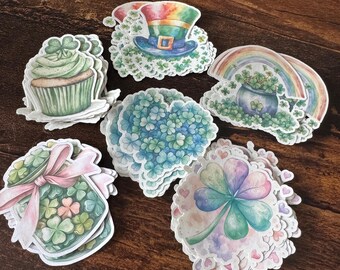 St. Patrick's Day Watercolor Stickers | Cottagecore Shamrock Planner Deco