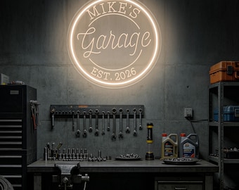 Garagebord op maat, neonreclame voor de garage, LED-bord met USB-aansluiting, gepersonaliseerd werkplaatsbord, gepersonaliseerde decoratie voor de mancave, cadeau voor papa, cadeaus voor de mancave