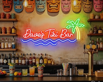 Custom Tiki Bar-neonbord, aangepaste naam bar led-neonverlichting, palmboom tropisch strand bar muur decor, Tiki Lounge kunst aan de muur, cadeau voor hem