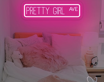 Custom Pretty Girl Ave Street Road Neon Sign, Soft Pink LED Wall Light for Bedroom Decor,Party Decor Aesthetic Girl Room Home Decor Gifts