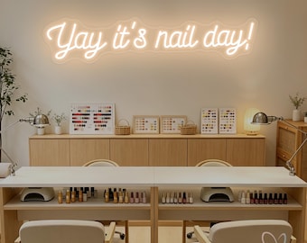 Hoera, het is nageldag! Neonreclame, gepersonaliseerde nagelsalon, LED-neonverlichting, schoonheidssalon, nagelstudio, wanddecoratie, bruiloft, bedrijf, welkomstdecoratie