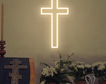 Cross Neon Sign LED Cross Sign Neon Light Neon Cross Light Neon Cross Sign Jesus Neon Sign Cross Jesus Save Faith Neon Wall Art Church Decor
