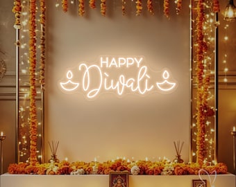 Happy Diwali neonbord, gepersonaliseerd Shubh Diwali Diya LED neonlichtbord, Indiase Diwali feestwanddecoratie, Hindoeïstisch lichtfestival Diwali cadeaus