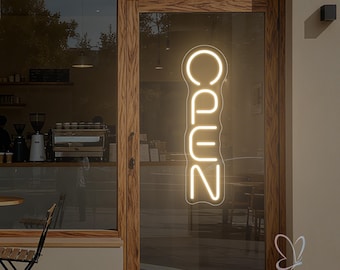 Aangepaste verticale open neonreclame led storefront raamverlichting, minimale zakelijke deur open welkomstbord, open neonlicht voor barwinkel