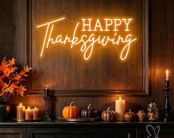 Neonbord 'Happy Thanksgiving', gepersonaliseerde LED-neonverlichting voor het Thanksgiving-diner, wanddecoratie voor Thanksgiving-feestjes, cadeaus voor Thanksgiving