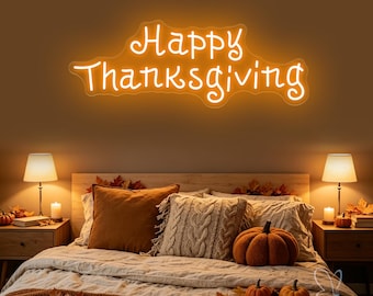 Happy Thanksgiving Neon Sign, Custom Thanksgiving Dinner LED Neon Light, Thanksgiving Party Home Wall Decor, Thanksgiving Gifts