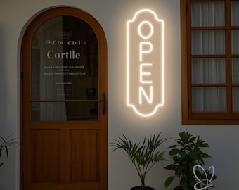 Aangepaste verticale open neonreclame led storefront raamverlichting, minimale zakelijke deur open welkomstbord, open neonlicht voor barwinkel