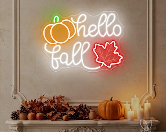 Hallo herfst pompoen esdoornblad neonbord, gepersonaliseerde herfst huisdecoratie LED neonlamp, Thanksgiving feest muurdecoratie, boerderij herfst oogstbord