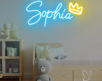 Aangepaste naam kroon led-neonreclame: muurdecoratie slaapkamer, decor kinderkamer, verjaardagscadeau voor kind, muurdecoratie slaapzaal Babynaamcadeaus