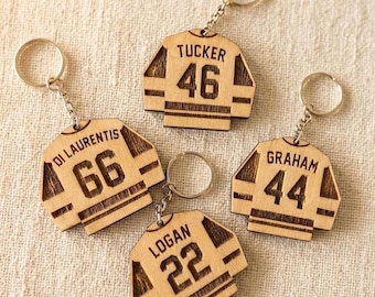 Wooden Hockey Jersey Keychain Off Campus Inspired Bookish Gift, Briar U Hockey Romance Keychain, Booktok Merch Romance Reader Gift Bag Charm