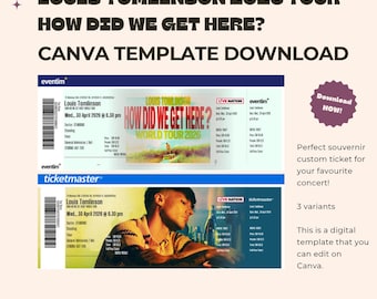 Louis Tomlinson: Jak tu trafiłem? Wydruk biletu na koncert – Spersonalizowany szablon pamiątkowy dla fana Canva – Pobierz cyfrowo