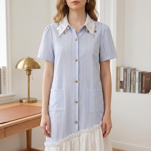 blue seersucker dress womens Women's Estoria Dress in Blue Seersucker