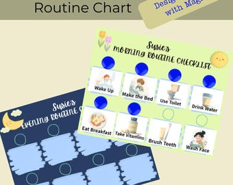 Tabla magnética de rutinas para niños, horario visual editable (plantilla PDF de Canva)