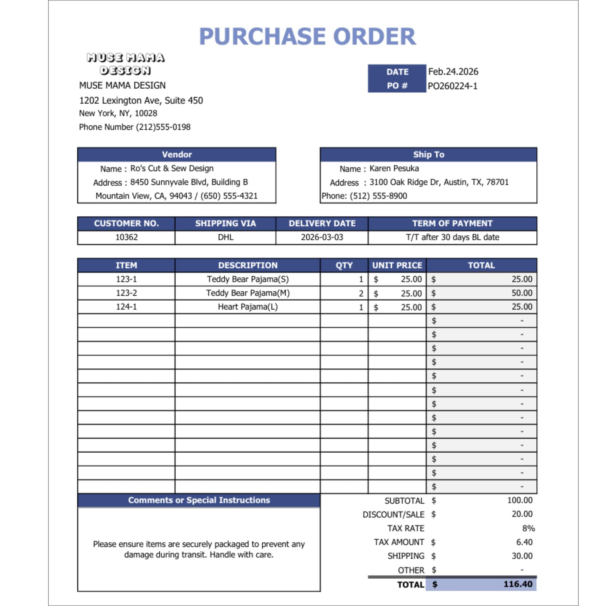 Editable Excel Purchase Order Template, Multi-currency Business Form ...