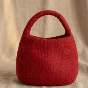 Handmade Wool Felt Wine Red Vintage Tote.  Unique Sophisticated Gift For Her.